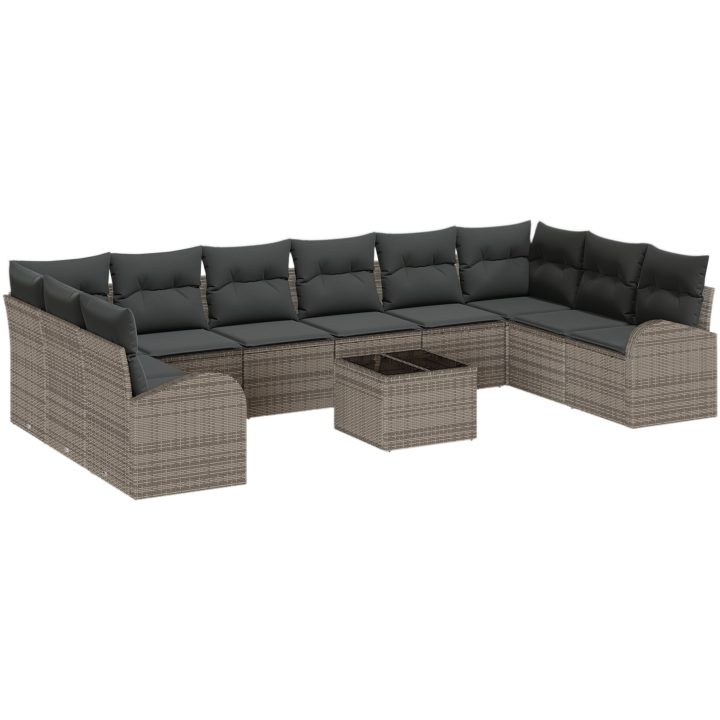 10-dels trädgårdsoff set med kuddar svart poly rattan vidaXL Stor – bild 2