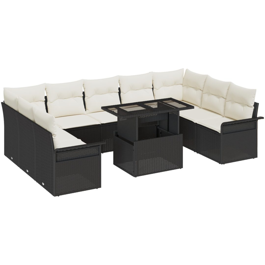 10-dels trädgårdsoffaset med kuddar i svart polyrotan vidaXL 100 x 55 x 73 cm – bild 2