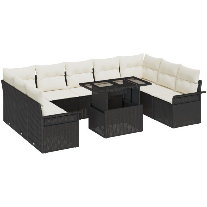 10-dels trädgårdsoffaset med kuddar i svart polyrotan vidaXL 100 x 55 x 73 cm – bild 2