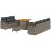 10 Piece Trädgårdsoff-set med kuddar Grå Poly Rattan Akacia vidaXL Medium – miniatyr 2