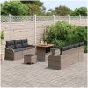 10 Piece Trädgårdsoff-set med kuddar Grå Poly Rattan Akacia vidaXL Medium – miniatyr 3