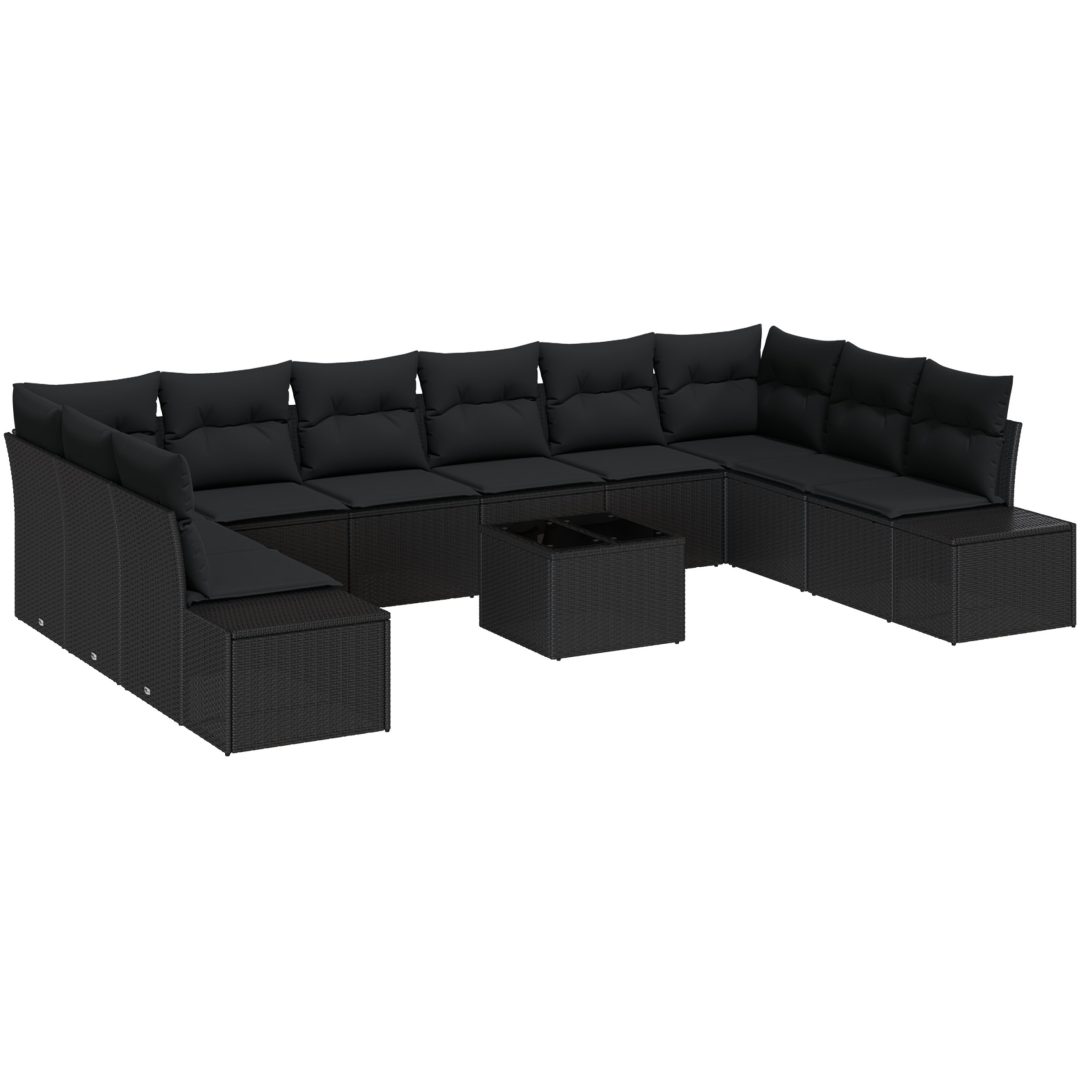 11-delad trädgårdsoff set med kuddar beige poly rattan vidaXL 55 x 55 x 37 cm – bild 2
