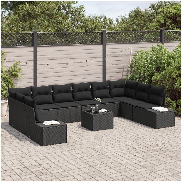 11-delad trädgårdsoff set med kuddar beige poly rattan vidaXL 55 x 55 x 37 cm – bild 3