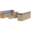 11-delad Trädgårdsoffagrupp Med Kuddar Beige Poly Rattan Akacia vidaXL Medium – miniatyr 2
