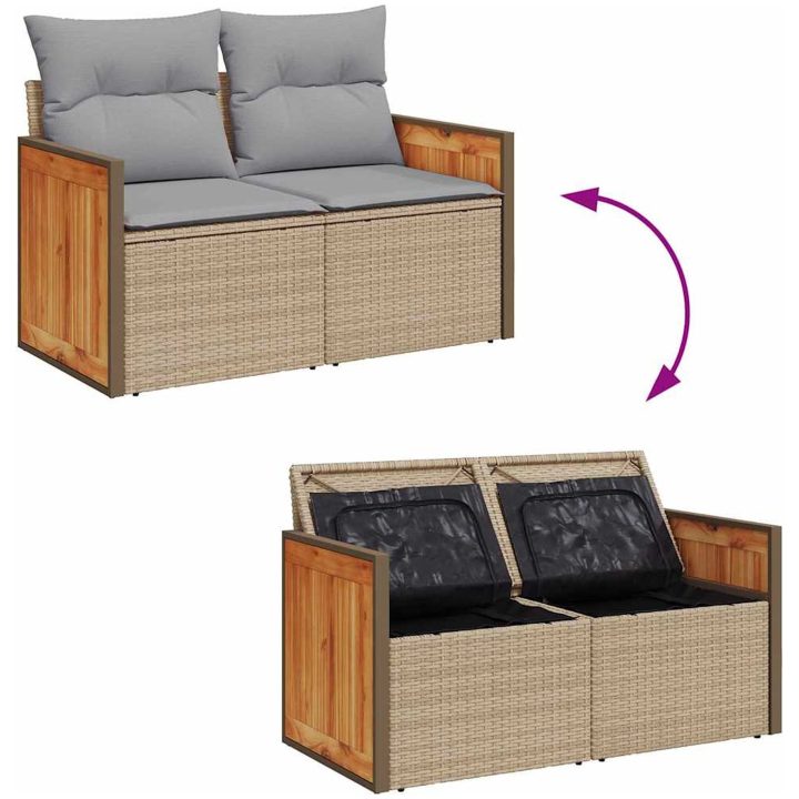 11-delad Trädgårdsoffagrupp Med Kuddar Beige Poly Rattan Akacia vidaXL Medium – bild 9
