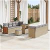 11-delad Trädgårdsoffagrupp Med Kuddar Beige Poly Rattan Akacia vidaXL Medium – miniatyr 1
