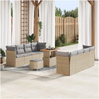 11-delad trädgårdsoffaset med kuddar beige poly rattan akacia vidaXL