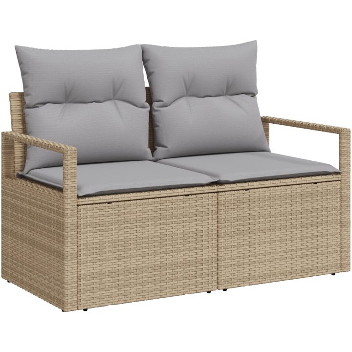 11-delad trädgårdsoffaset med kuddar beige polyrotting akacia vidaXL Stor – bild 6
