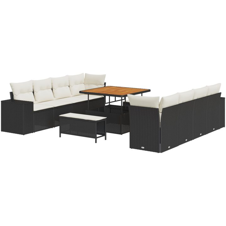 11-delad trädgårdsoffaset med kuddar svart poly rattan akacia vidaXL Medium – bild 2