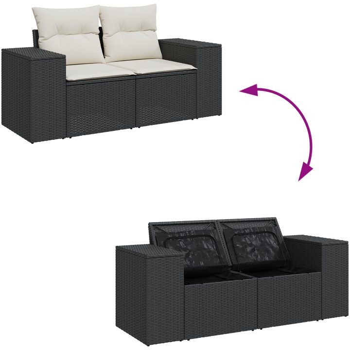 11-delad trädgårdsoffaset med kuddar svart poly rattan akacia vidaXL Medium – bild 12