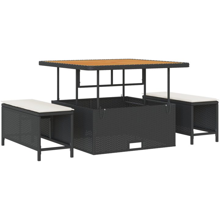 11-delad trädgårdsoffaset med kuddar svart poly rattan akacia vidaXL Medium – bild 4