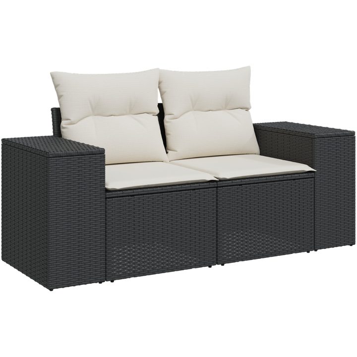 11-delad trädgårdsoffaset med kuddar svart poly rattan akacia vidaXL Medium – bild 6