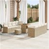 11-delad trädgårdsoffasett med kuddar beige poly rotting akacia vidaXL Stor – miniatyr 1