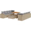 11-delad trädgårdsoffgrupp med kuddar Beige Poly Rattan Akacia vidaXL Stor – miniatyr 2