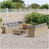 11-delad trädgårdsoffgrupp med kuddar Beige Poly Rattan Akacia vidaXL Stor – miniatyr 3