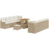 11-delad trädgårdsoffuppsättning med kuddar Beige Polyrotting Akacia vidaXL Stor – miniatyr 2