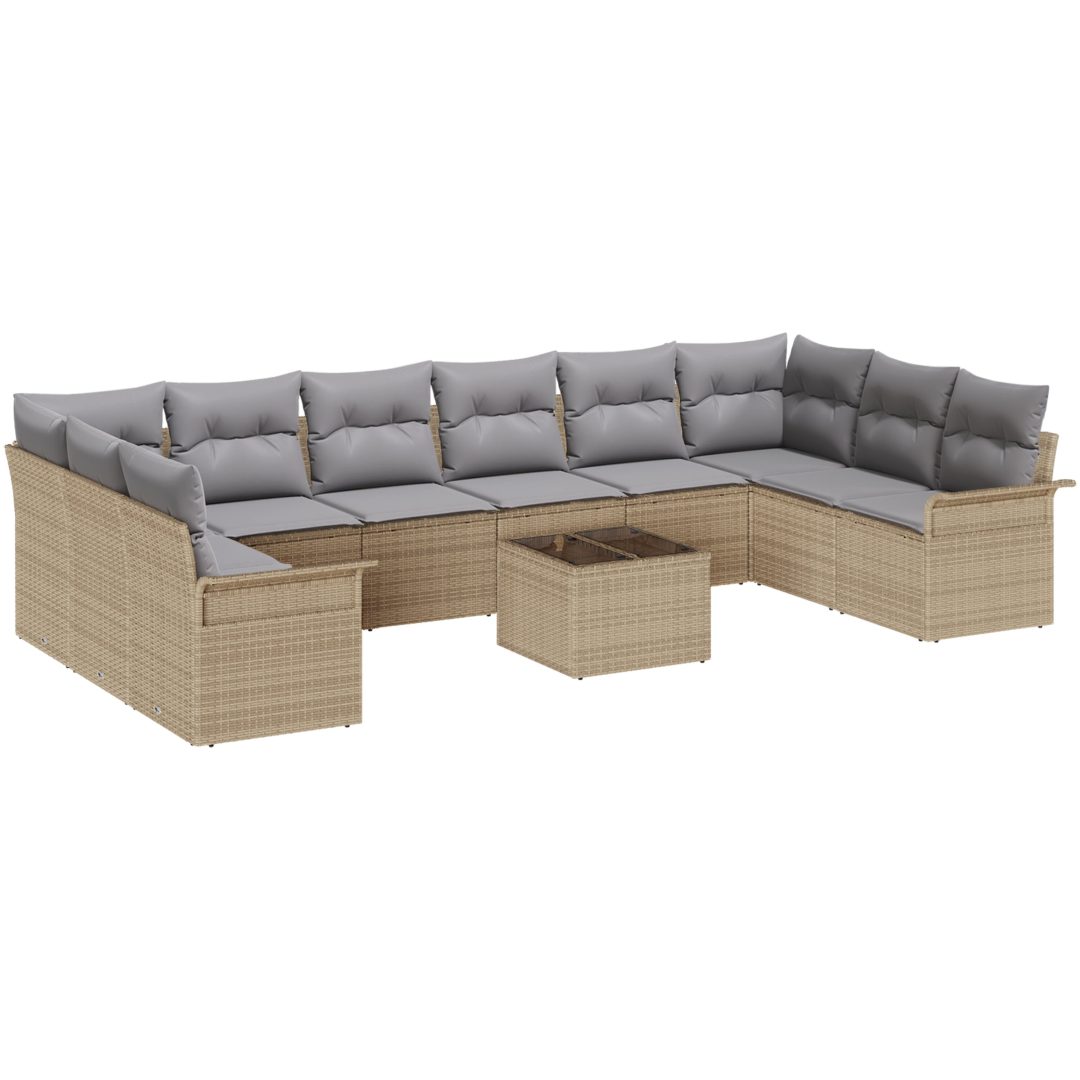 11 Delad Trädgårdssofa Set med Dynor Svart Poly Rattan vidaXL 55 x 55 x 37 cm – bild 2