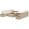 11-delad trädgårdssoffa med kuddar, Beige Poly Rattan & Akacia vidaXL Stor – miniatyr 2