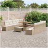 11-delad trädgårdssoffa med kuddar, Beige Poly Rattan & Akacia vidaXL Stor – miniatyr 3