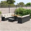 11-delad Trädgårdssoffa Set med Kuddar Svart Poly Rattan Acacia vidaXL Stor – miniatyr 1