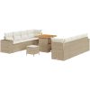 11-delad trädgårdssoffaset med kuddar beige poly rattan akacia vidaXL Stor – miniatyr 2