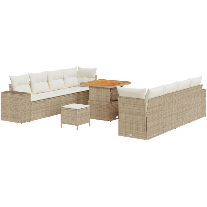 11-delad trädgårdssoffaset med kuddar beige poly rattan akacia vidaXL Stor – bild 2