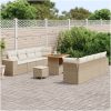 11-delad trädgårdssoffaset med kuddar beige poly rattan akacia vidaXL Stor – miniatyr 3