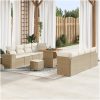11-delad trädgårdssoffaset med kuddar beige poly rattan akacia vidaXL Stor – miniatyr 1
