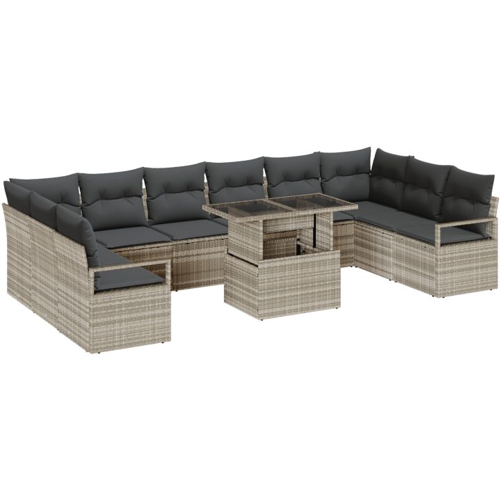 11 Delar Trädgårdsoff Set med Kuddar Ljusgrå Poly Rattan vidaXL Stor – bild 2