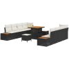 11-delar Trädgårdsoff-set med kuddar Svart Poly Rattan Akacia vidaXL Stor – miniatyr 2