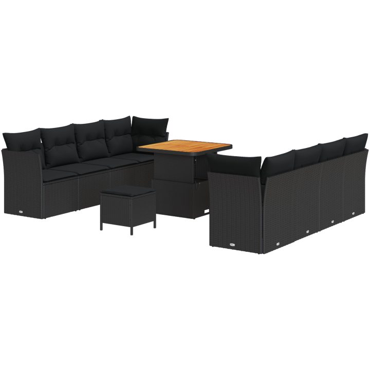 11 Delar Trädgårdsoffa Set med Kuddar Svart Poly Rattan Acacia vidaXL Stor – bild 2