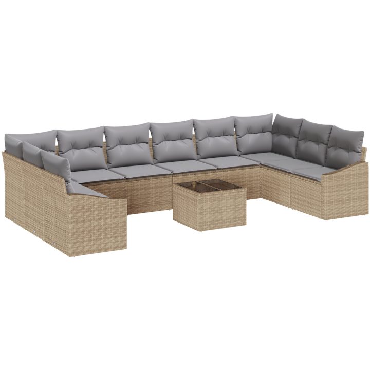 11 Delar Trädgårdsoffaset med Kuddar Svart Poly-rotting vidaXL 344 x 178,5 x 85 cm – bild 2