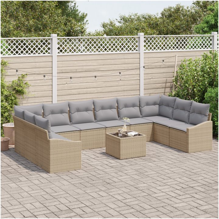11 Delar Trädgårdsoffaset med Kuddar Svart Poly-rotting vidaXL 344 x 178,5 x 85 cm – bild 3
