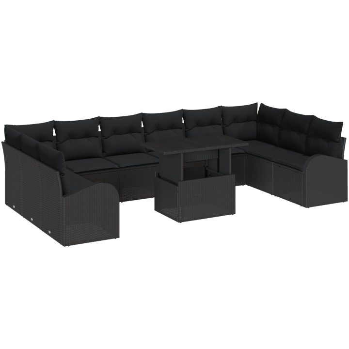 11 Delar Trädgårdsoffor med Kuddar Svart Poly Rattan vidaXL Stor – bild 2