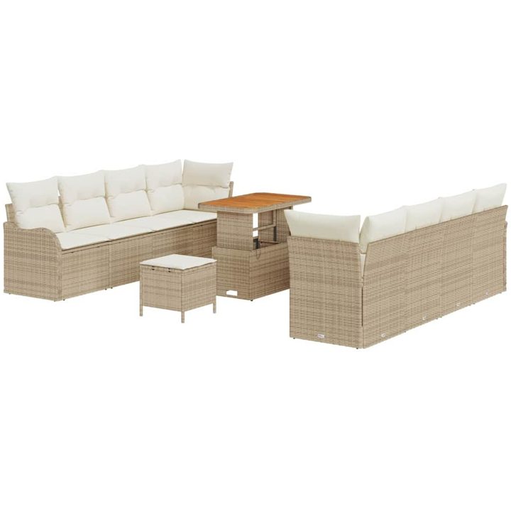 11 Delar Trädgårdsoffset med Kuddar Beige Poly Rattan Akacia vidaXL Medium – bild 2