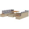 11 Delar Trädgårdsoffset med Kuddar Beige Poly Rotting Akacia vidaXL Stor – miniatyr 2