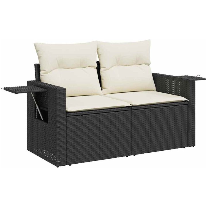 11 Delar Trädgårdsoffset med kuddar - svart poly rattan, akacia vidaXL Medium – bild 6
