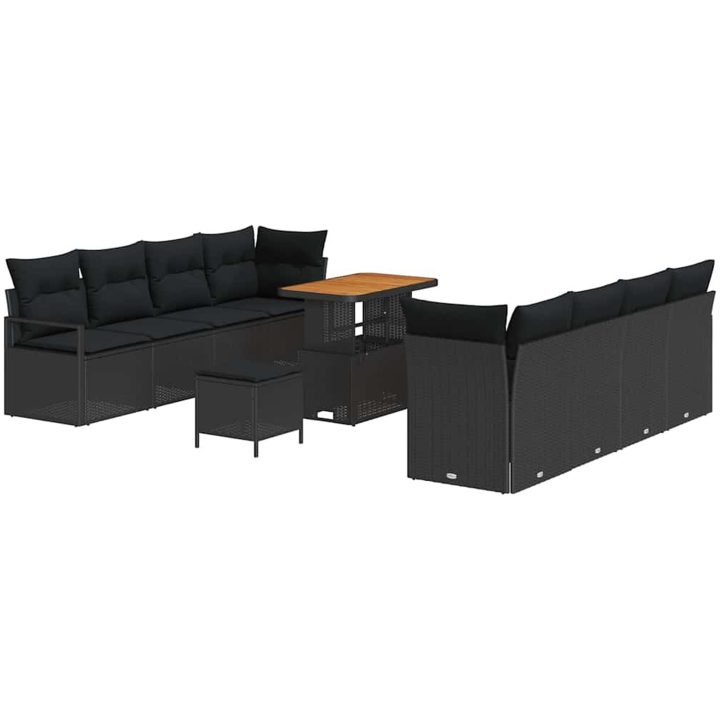 11 Delar Trädgårdssoffgrupp med Kuddar Svart Poly Rattan Akacia vidaXL 5 - Sits – bild 2