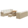 11-delares trädgårdsoffセット med kuddar, beige poly rattan och akacia vidaXL Medium – miniatyr 2