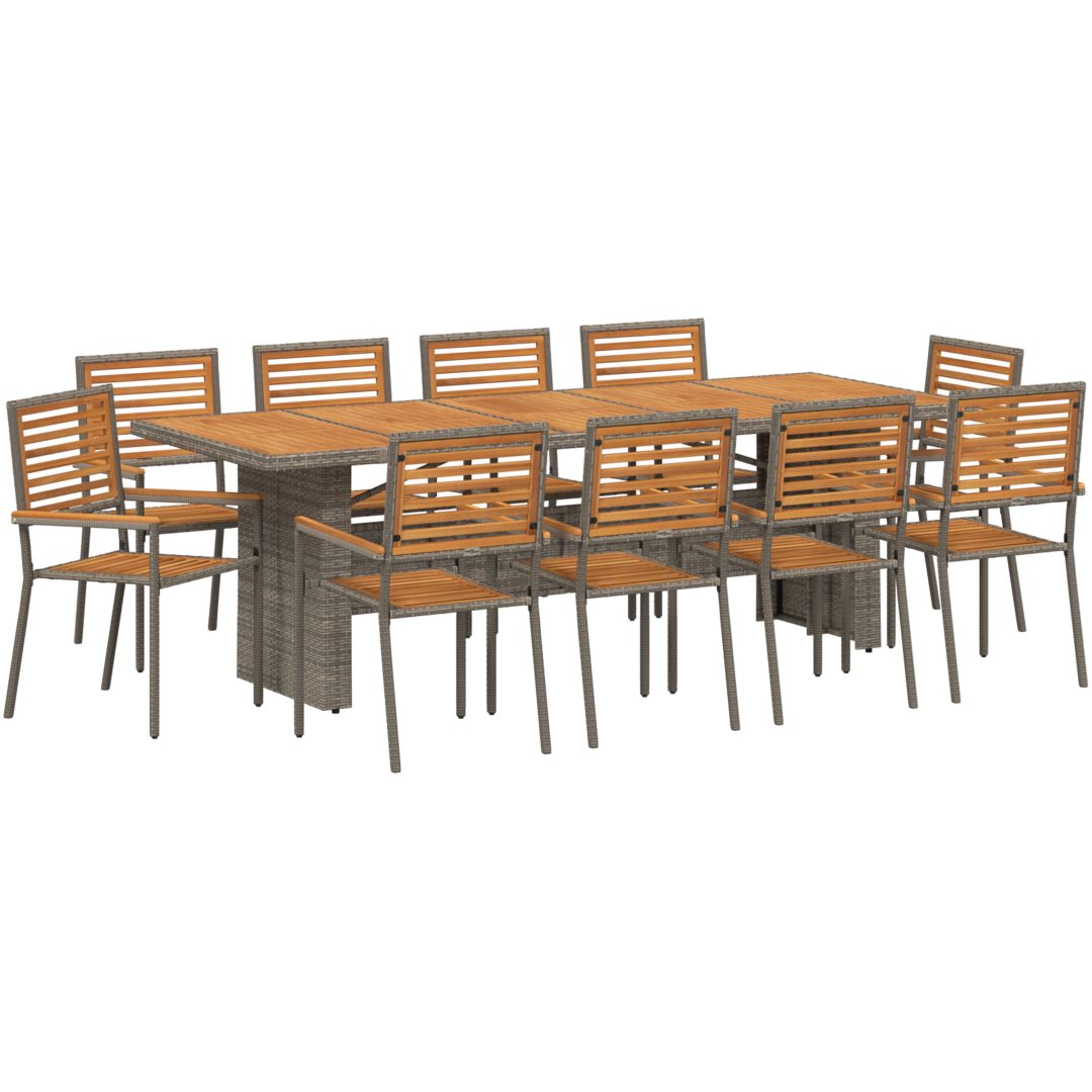 11-delars trädgårdsdining set grå poly rattan acacia vidaXL 10 - Sits – bild 2