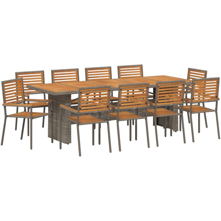 11-delars trädgårdsdining set grå poly rattan acacia vidaXL 10 - Sits – bild 2