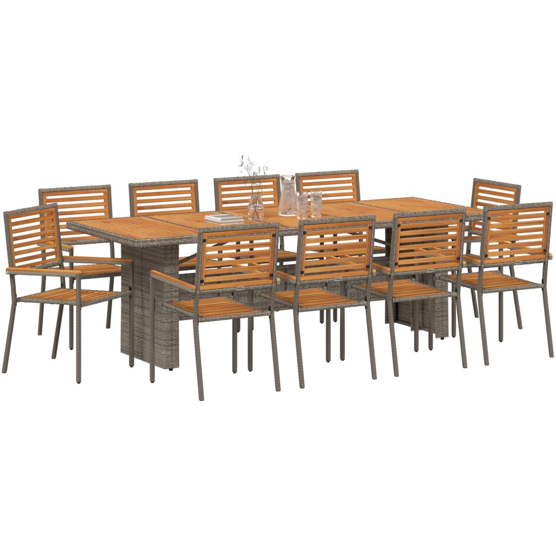 11-delars trädgårdsdining set grå poly rattan acacia vidaXL 10 - Sits – bild 3
