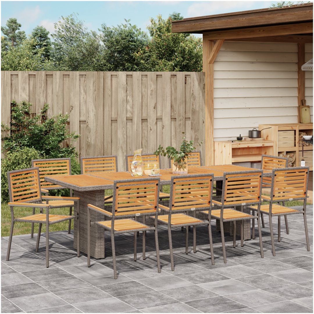 11-delars trädgårdsdining set grå poly rattan acacia vidaXL 10 - Sits – bild 4
