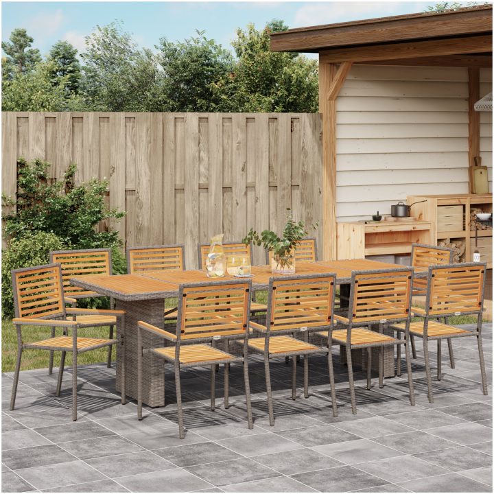 11-delars trädgårdsdining set grå poly rattan acacia vidaXL 10 - Sits – bild 4