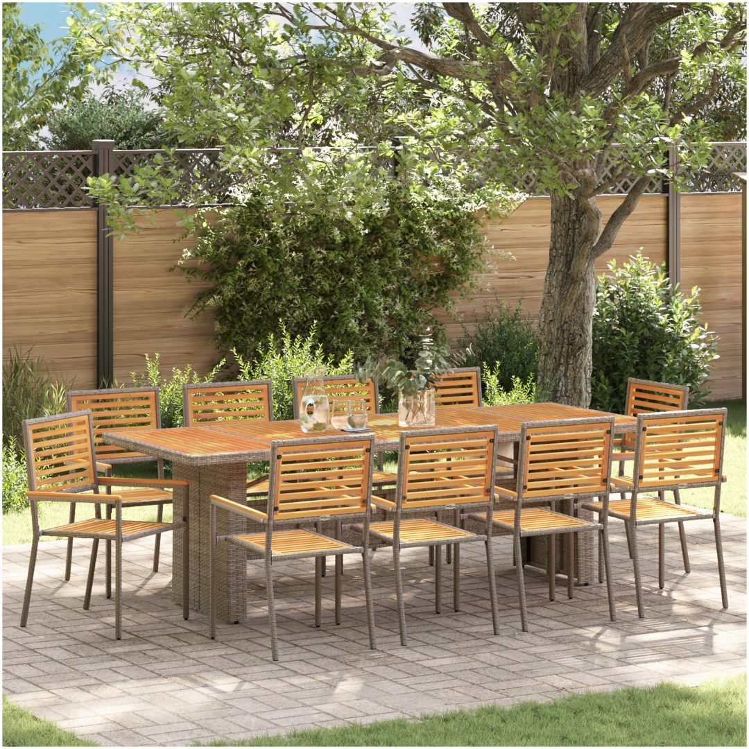 11-delars trädgårdsdining set grå poly rattan acacia vidaXL 10 - Sits