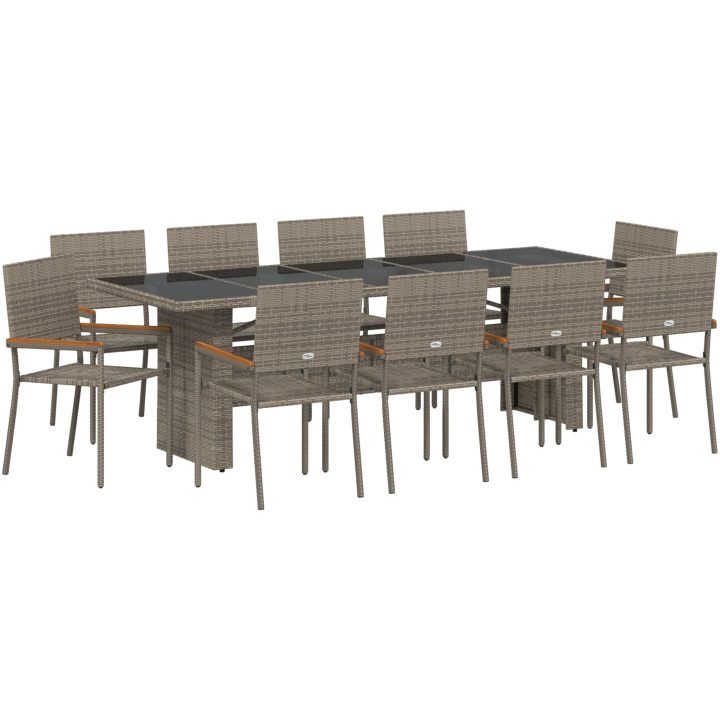 11 Delars Trädgårdsmatbord Set Grå Poly Rattan vidaXL Stor – bild 2