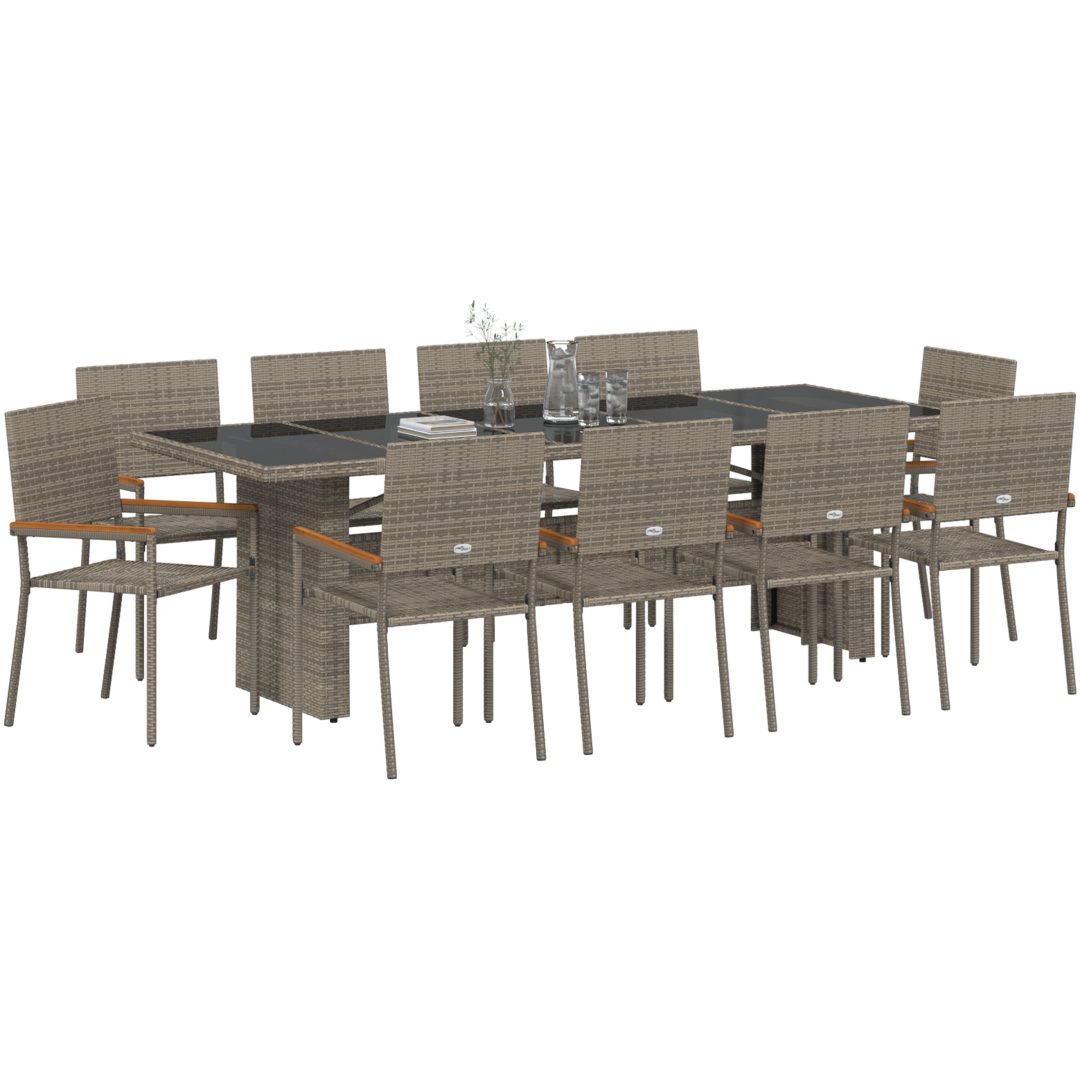 11 Delars Trädgårdsmatbord Set Grå Poly Rattan vidaXL Stor – bild 3
