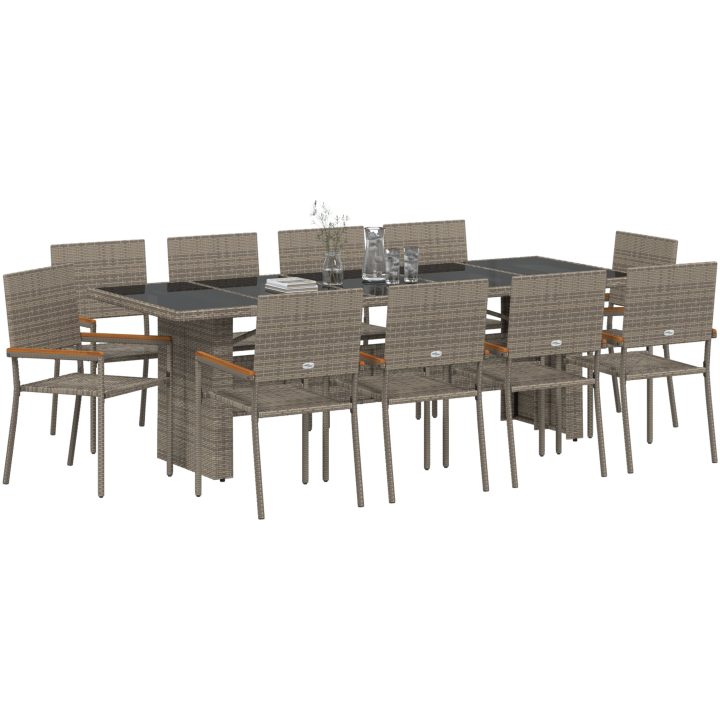 11 Delars Trädgårdsmatbord Set Grå Poly Rattan vidaXL Stor – bild 3