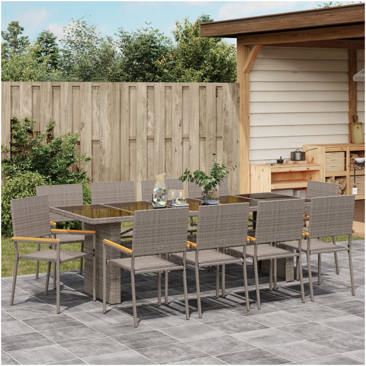 11 Delars Trädgårdsmatbord Set Grå Poly Rattan vidaXL Stor – bild 4