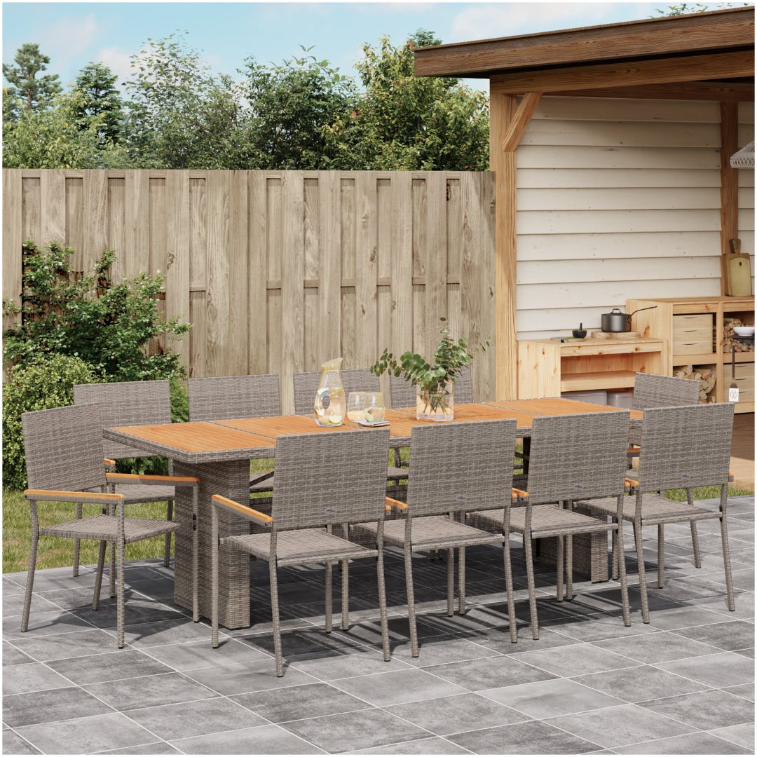 11-delars trädgårdsmöbelset i grå poly-rattan vidaXL Stor – bild 4